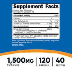 Serving size showing three capsules containing 1500mg wheat germ extract