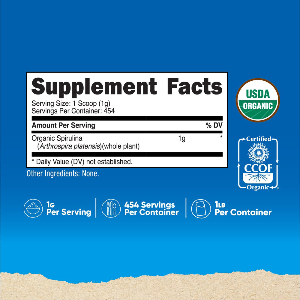 Nutricost Organic Spirulina powder bottle with label