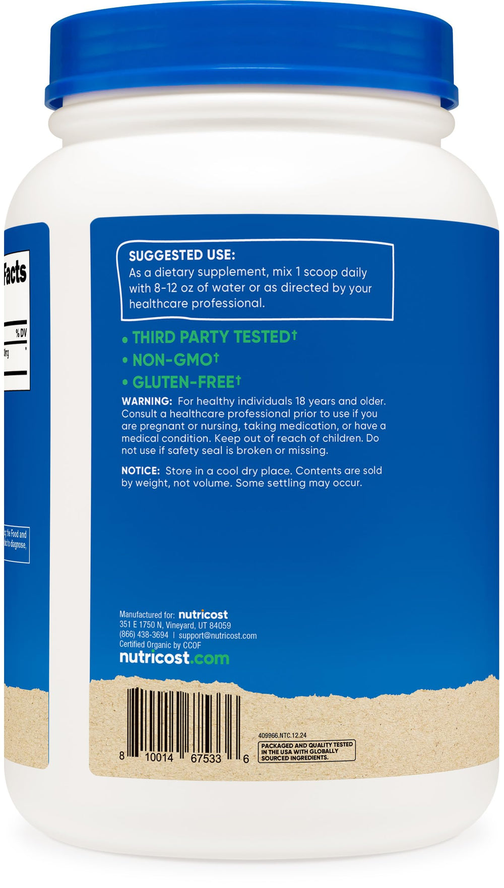 Serving scoop included with Nutricost Spirulina Powder