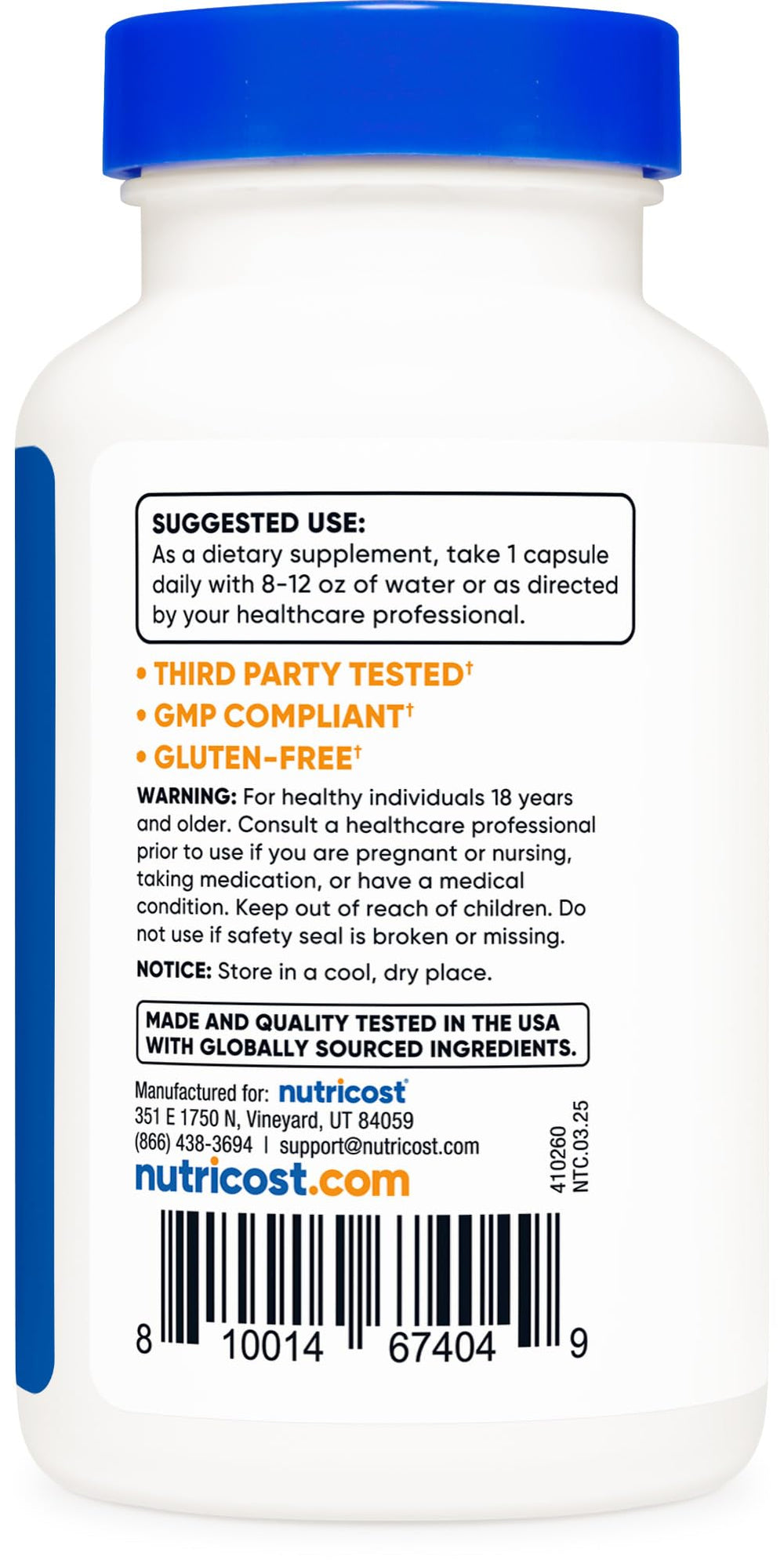 Packaging highlights: Non-GMO, Gluten Free, Vegetarian Friendly