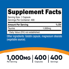 Close-up of Nutricost Taurine 1000mg bottle