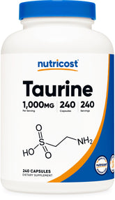 Nutricost Taurine 1000mg Capsules bottle (240-count) – front