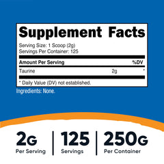 Nutricost Taurine Powder serving information 125 servings