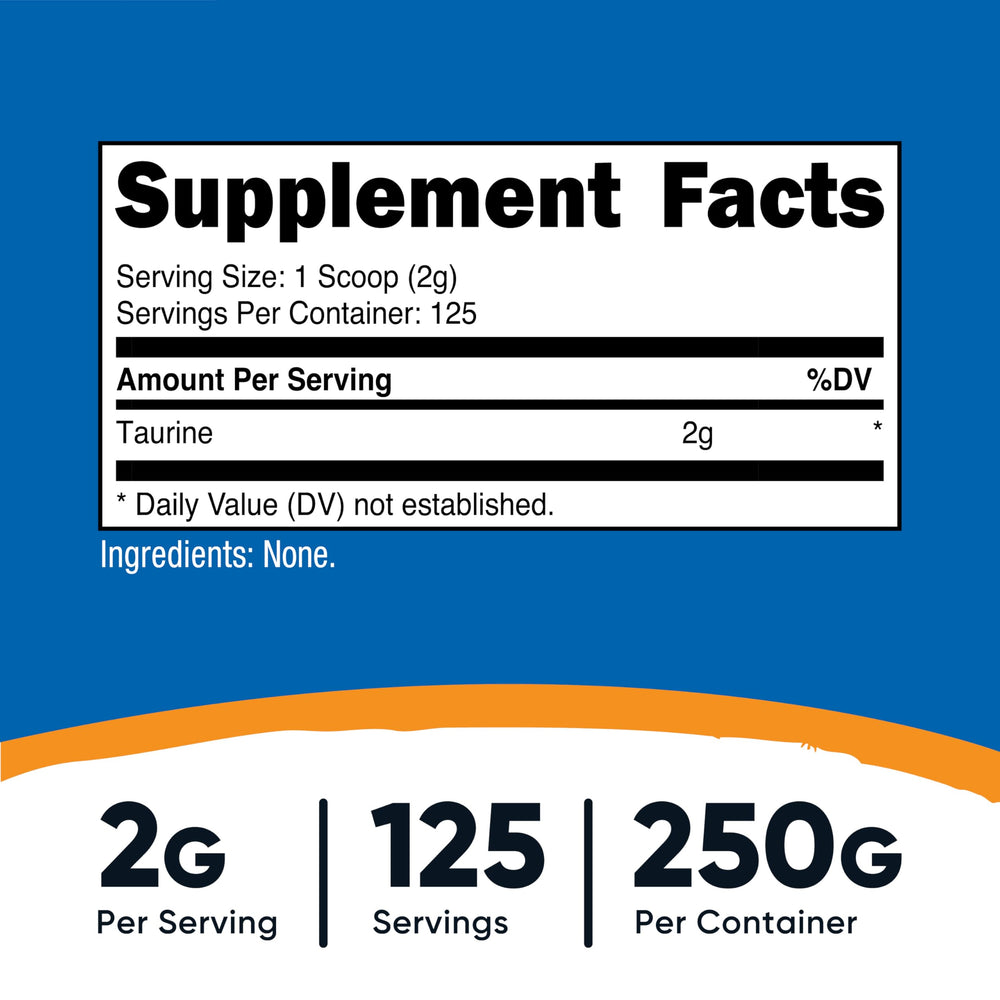 Nutricost Taurine Powder 250g bottle label
