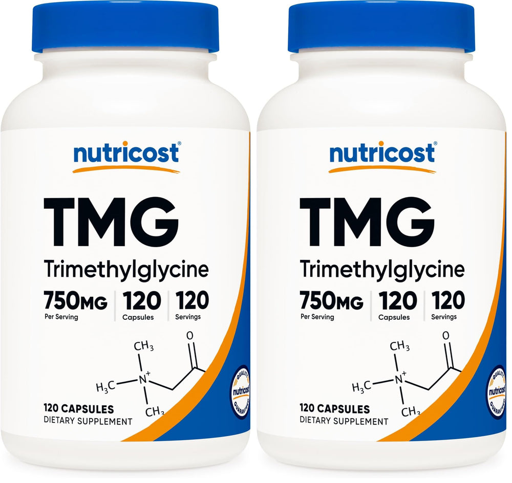 Front view of Nutricost TMG 750mg bottle (Pack of 2)