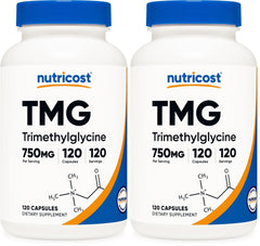 Front view of Nutricost TMG 750mg bottle (Pack of 2)