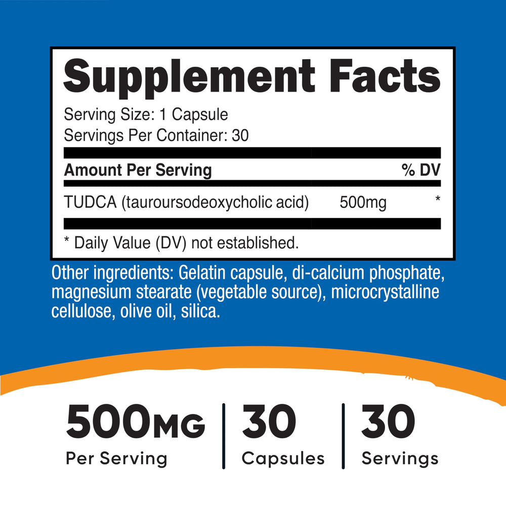Close-up of Tudca 500mg capsules