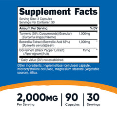 Close-up of Nutricost Turmeric + Boswellia label showing BioPerine and 95% curcuminoids