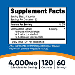 Close-up of valerian root extract capsules highlighting 4:1 strength
