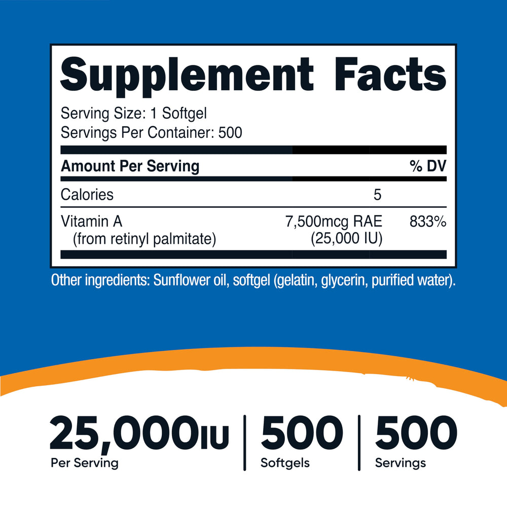 Vitamin A serving size 25,000 IU from Retinyl Palmitate