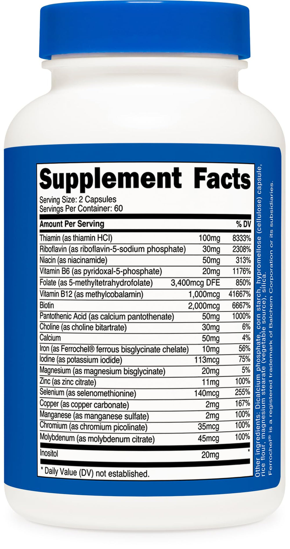 Minerals in Nutricost B Complex: Zinc, Iron, Magnesium, Iodine
