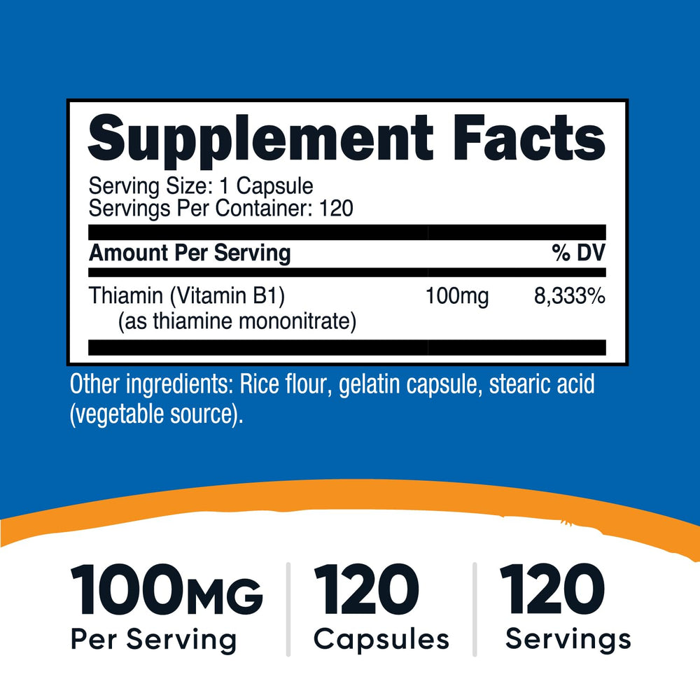 Close-up of Nutricost Vitamin B1 Thiamine capsules