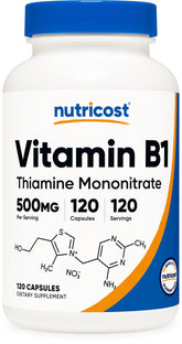 Nutricost Vitamin B1 Thiamine 500mg bottle label