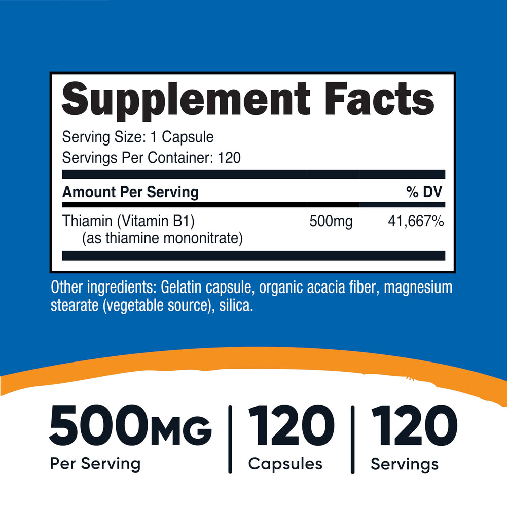 Front view of Nutricost Vitamin B1 500mg bottle