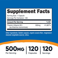 Front view of Nutricost Vitamin B1 500mg bottle