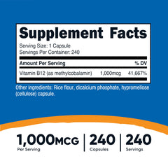 Close-up of Nutricost Vitamin B12 1000mcg methylcobalamin label