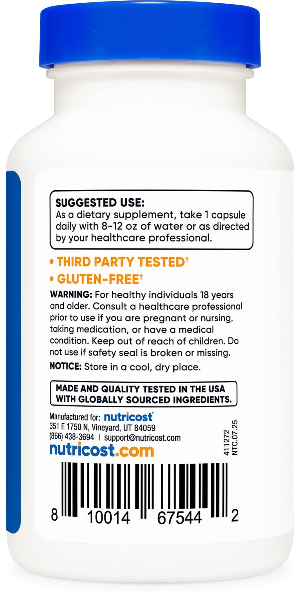 Nutricost Vitamin B2 bottle back panel zoom displays supplement facts