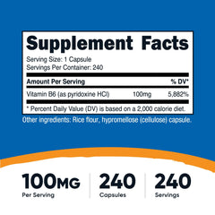 Nutricost Vitamin B6 100mg bottle and 240 capsules in container