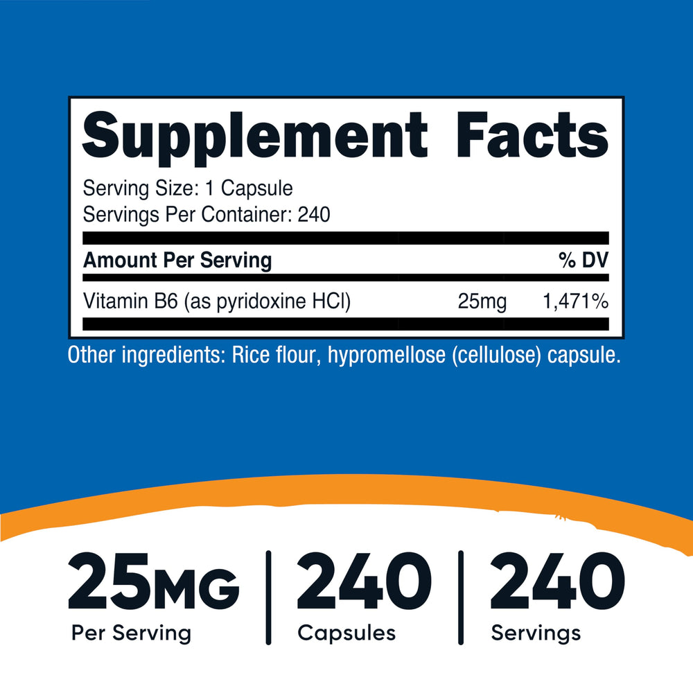 Close-up of Nutricost Vitamin B6 25mg bottle