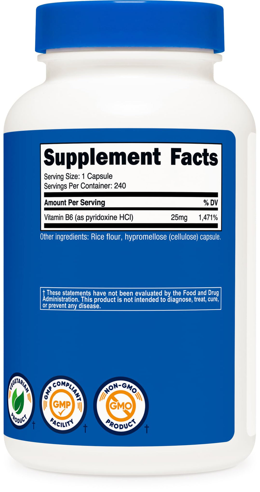 Serving size: 1 capsule of Nutricost Vitamin B6 25mg
