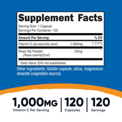 Nutricost Vitamin C Rose Hips capsules close-up for easy daily dosing.