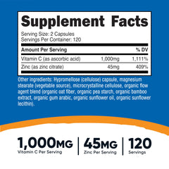 Supplement facts panel showing 1000mg Vitamin C per serving