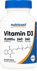 Nutricost Vitamin D3 10000 IU bottle with 240 softgels