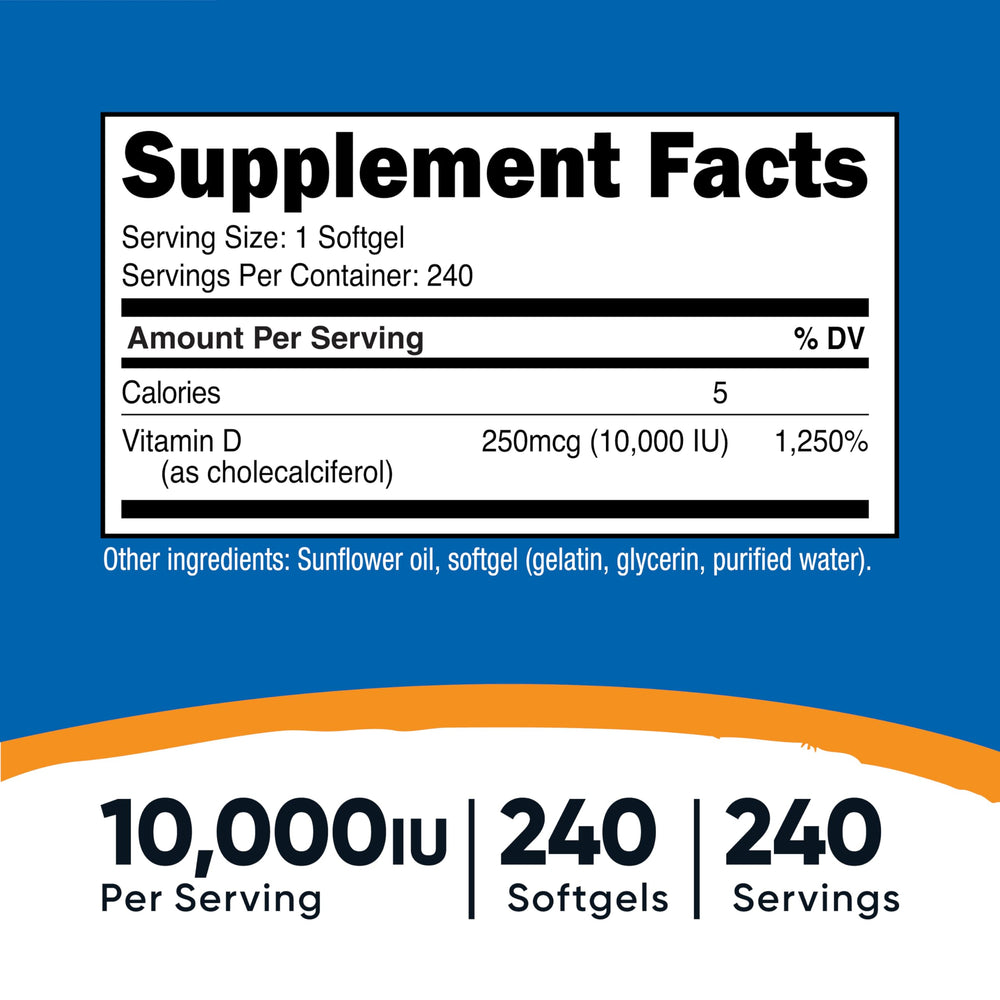Close-up of Vitamin D3 10000 IU softgel capsule