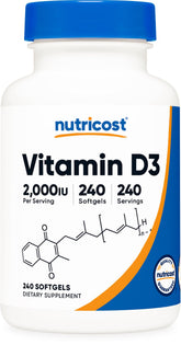 Nutricost Vitamin D3 2000 IU softgels bottle label