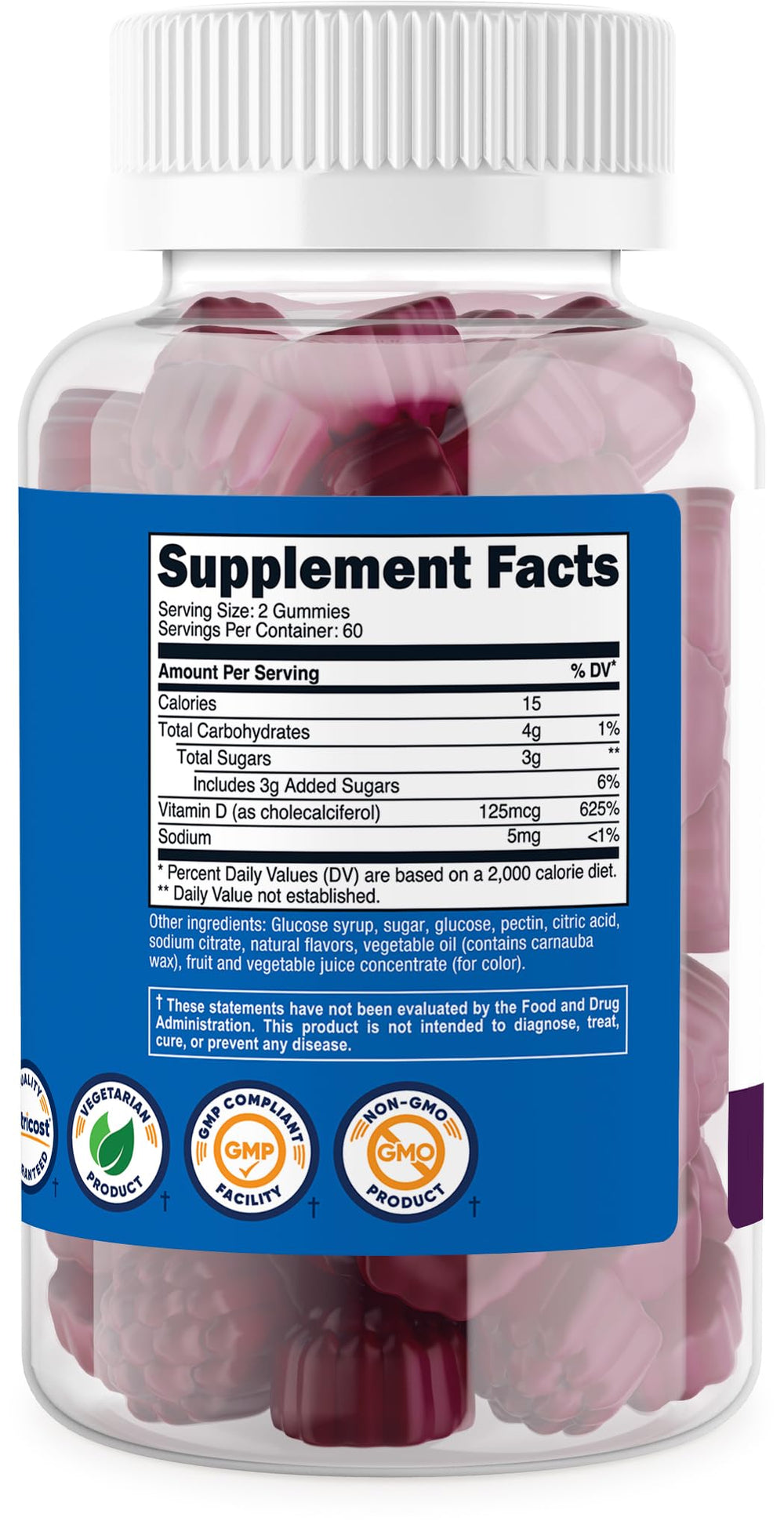 Top view of Nutricost Vitamin D3 Gummies bottle with cap