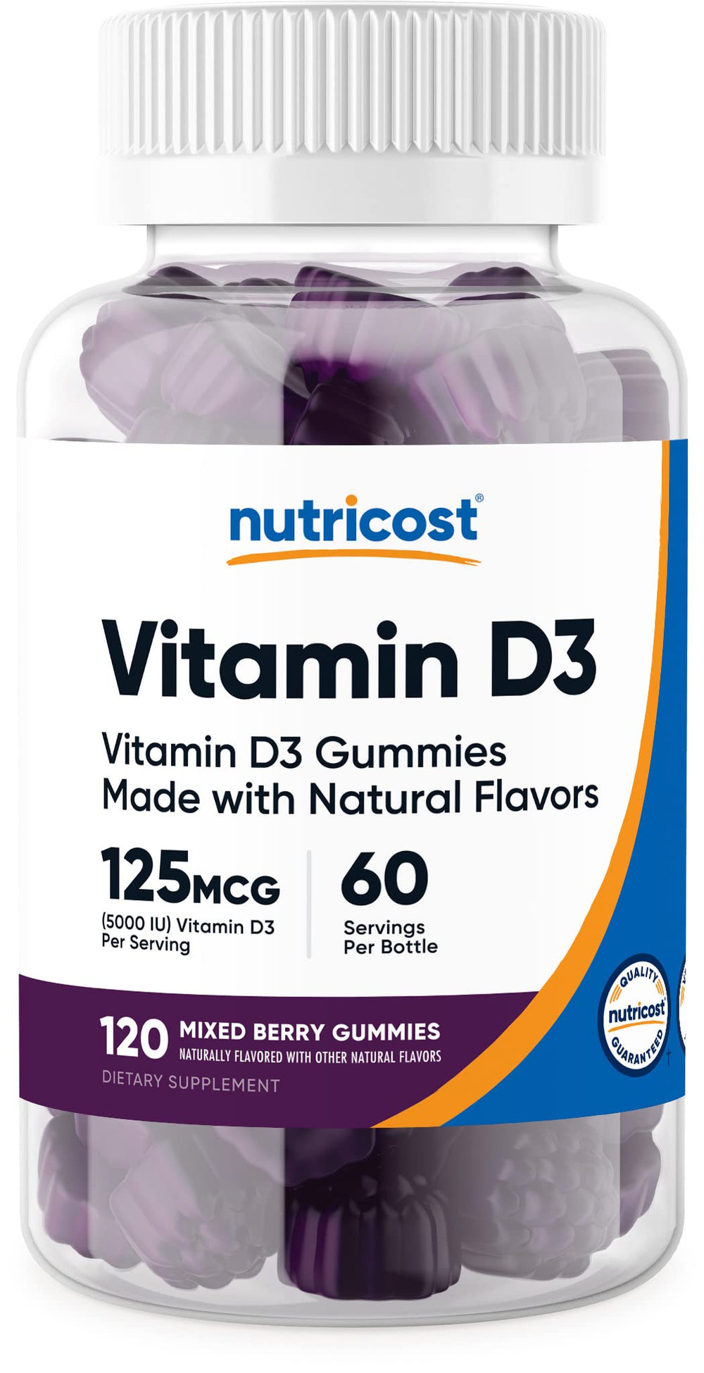 Nutricost Vitamin D3 Gummies bottle in Mixed Berry flavor