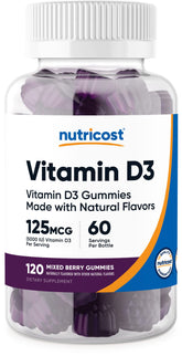 Nutricost Vitamin D3 Gummies bottle in Mixed Berry flavor