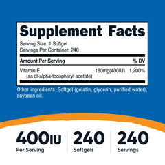 Close-up of Vitamin E 400 IU softgels