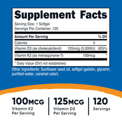 Nutricost Vitamin K2 MK7 100mcg + Vitamin D3 5000 IU bottle