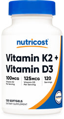 Nutricost Vitamin K2 MK7 D3 softgels bottle front for daily support