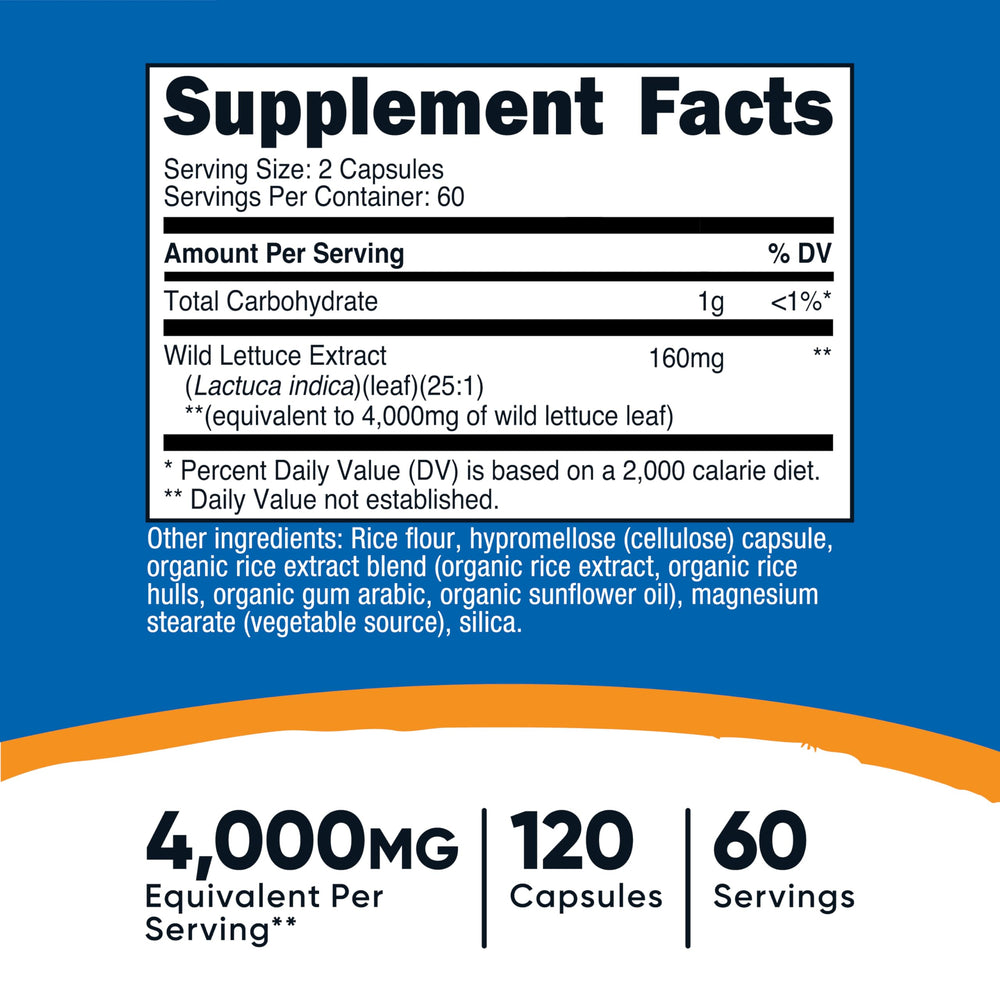 Close-up of Nutricost Wild Lettuce Extract bottle label with 4,000 mg equivalent