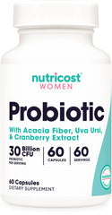 Front view of Nutricost Women Probiotic bottle with 60 capsules