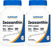 Front view of Nutricost Zeaxanthin with Lutein 20mg bottle, pack of 2