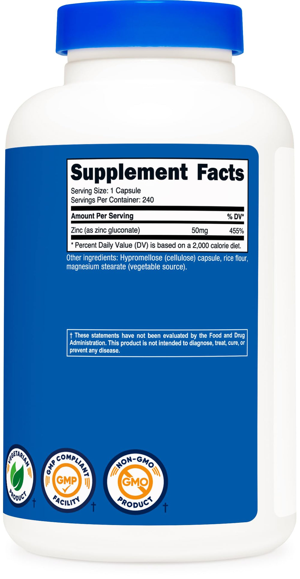 Gluten-free and non-GMO zinc supplement by Nutricost
