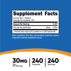 Close-up of Zinc Picolinate capsules (30 mg each)