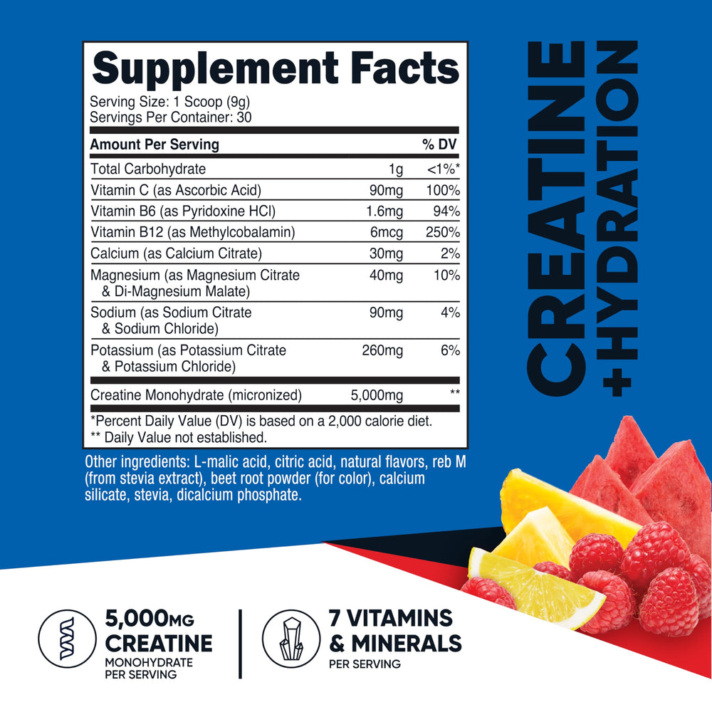 Nutricost Creatine Monohydrate Fruit Punch 30 Servings bottle with label detail