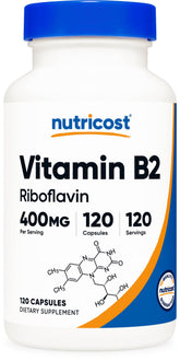 Nutricost Vitamin B2 Riboflavin 400mg bottle front label