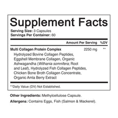 Nutrition label showing Types I-VX collagen