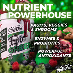 Greens powder with fruits, vegetables, and mushrooms
