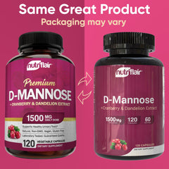 Side view of NutriFlair D-Mannose 1200mg bottle with label