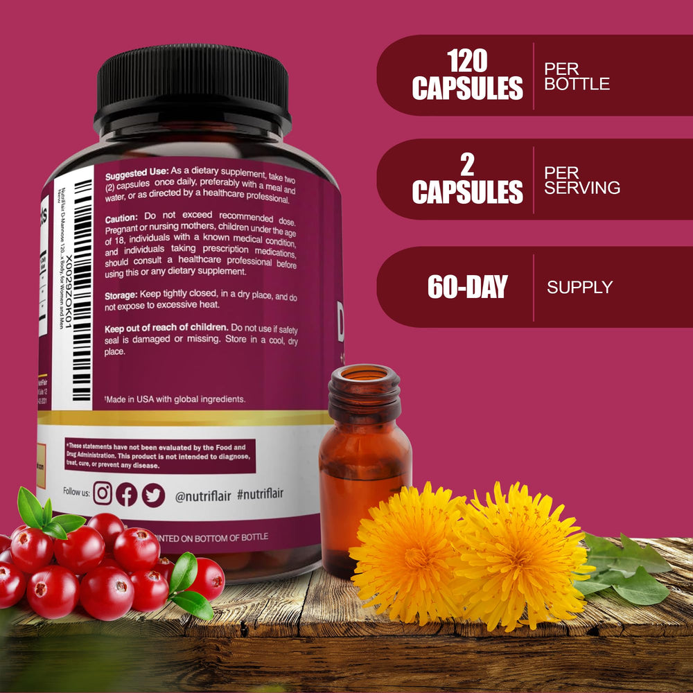 Close-up of NutriFlair D-Mannose 1200mg capsules