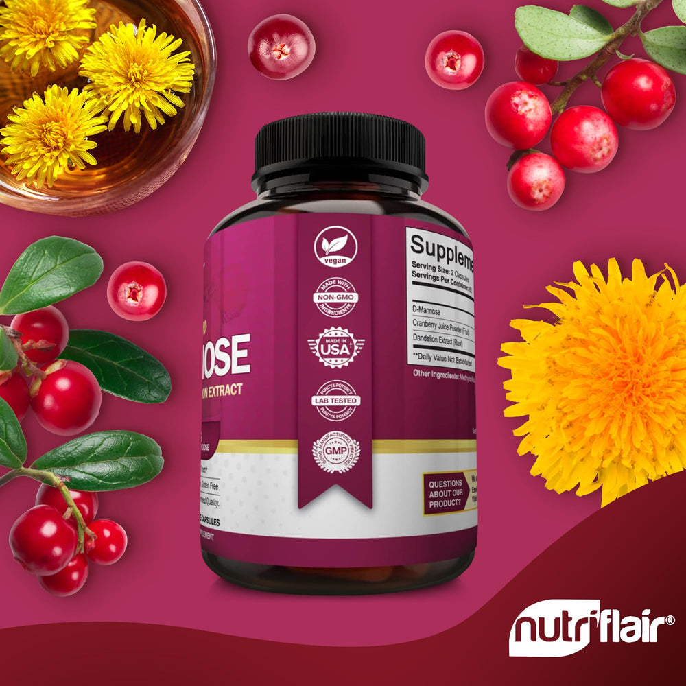 Cranberry and dandelion extract ingredients used in NutriFlair D-Mannose