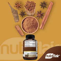 Back of NutriFlair Cinnamon bottle showing ingredients and nutrition facts