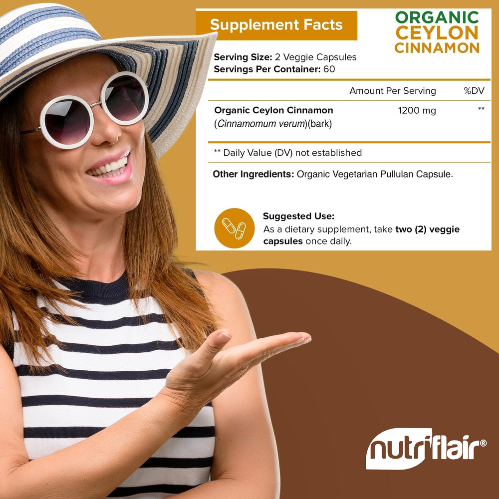 Supplement facts panel on NutriFlair Cinnamon label