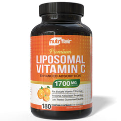 NutriFlair Liposomal Vitamin C bottle front view showing 1700mg serving for daily immune support